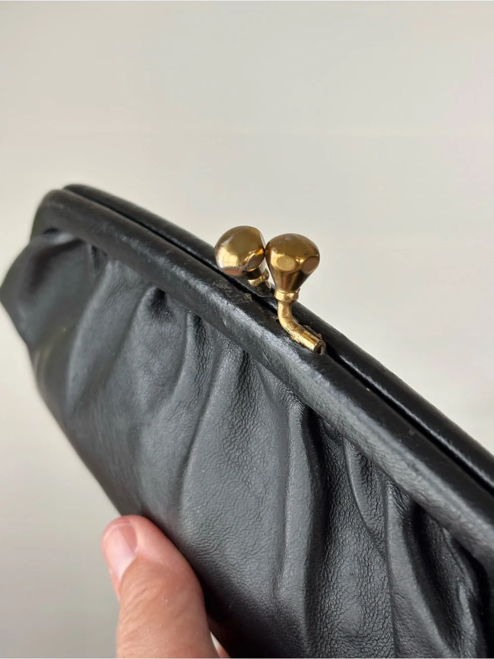 Vintage Black Leather Kiss-Lock Clutch